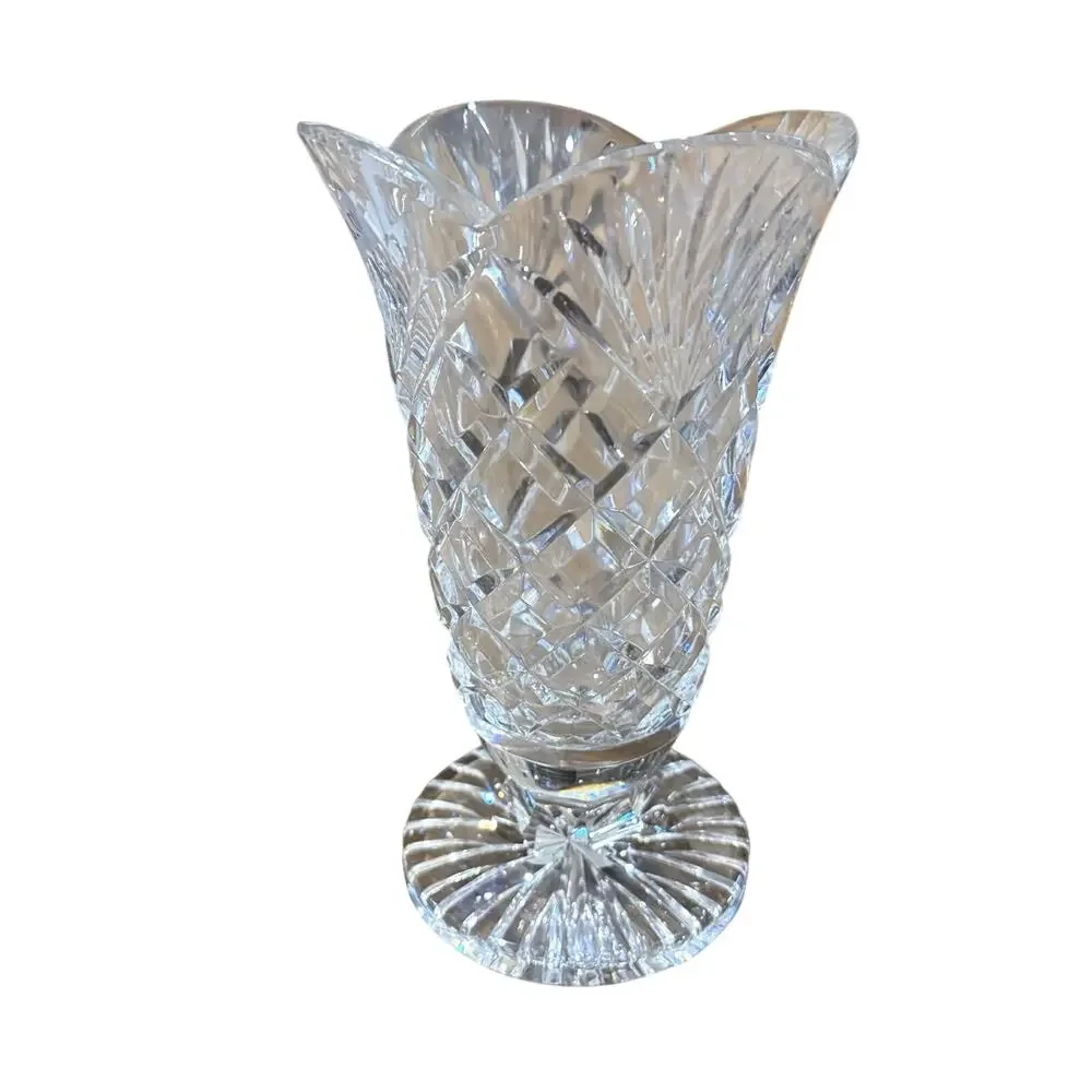 Waterford Irish Crystal Large Cut Crystal Vase Scalloped Edge Flare 8.5” Archive